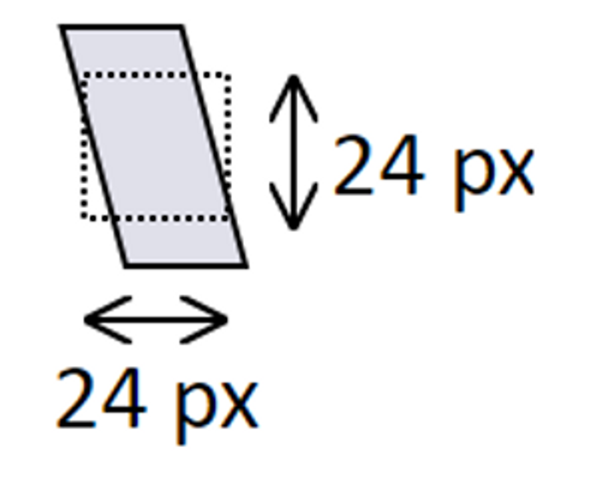 En rute 24 x 24 piksler skal passe helt og holdent innenfor elementet.