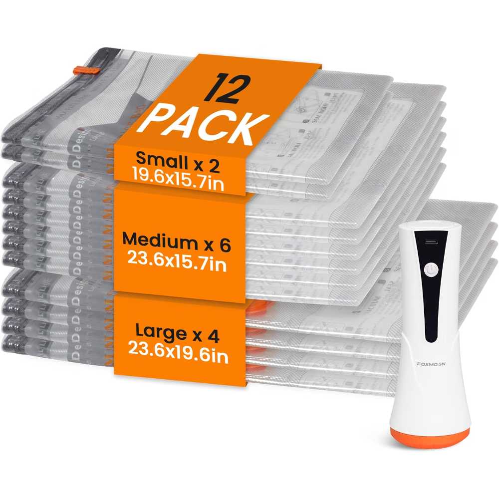 12-Pack Foxmoon Vacuum Storage Bags w/ USB-C Rechargeable Air Pump