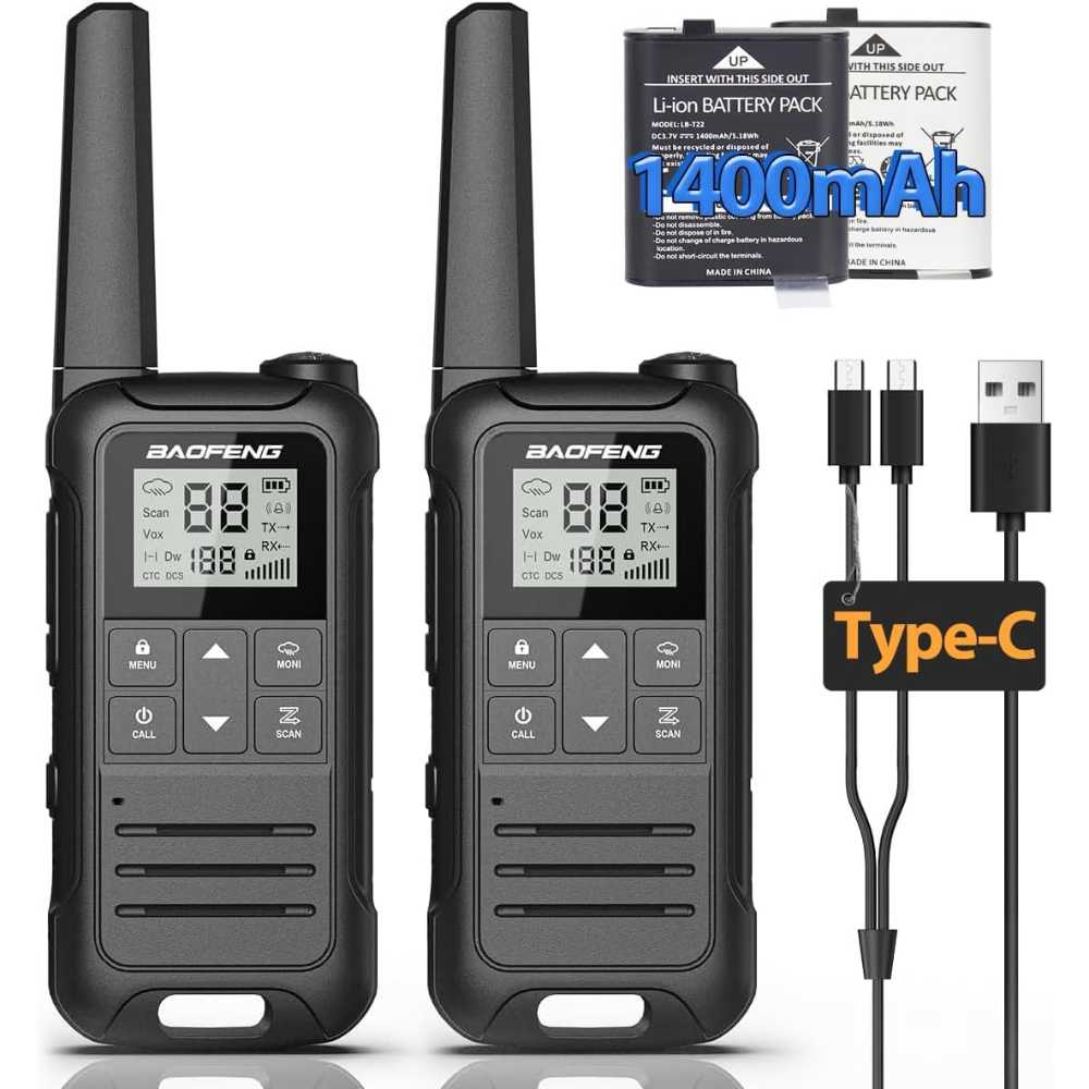 2-Pack Baofeng F22 USB-C Rechargeable FRS Walkie Talkies