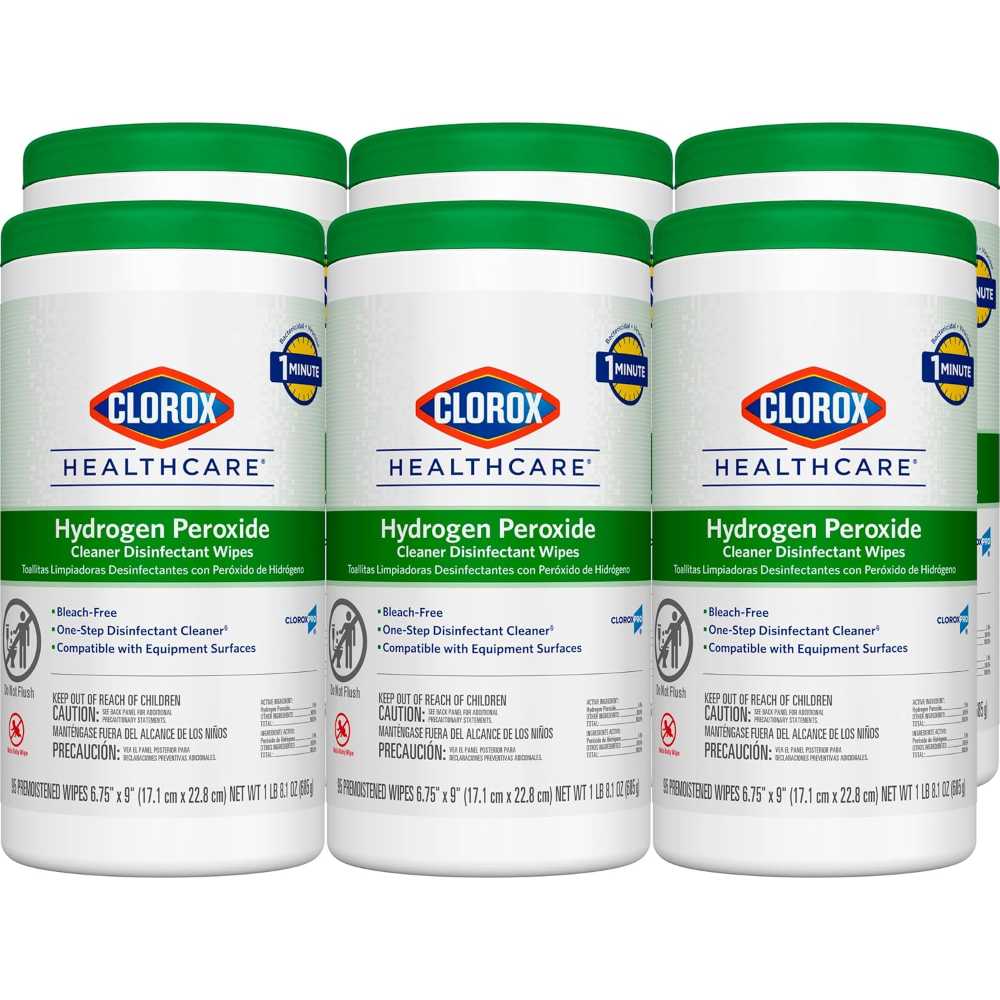6-Pack Clorox Healthcare 6.75" x 9" Hydrogen Peroxide Disinfectant Wipes (95 Sheets/Canister)