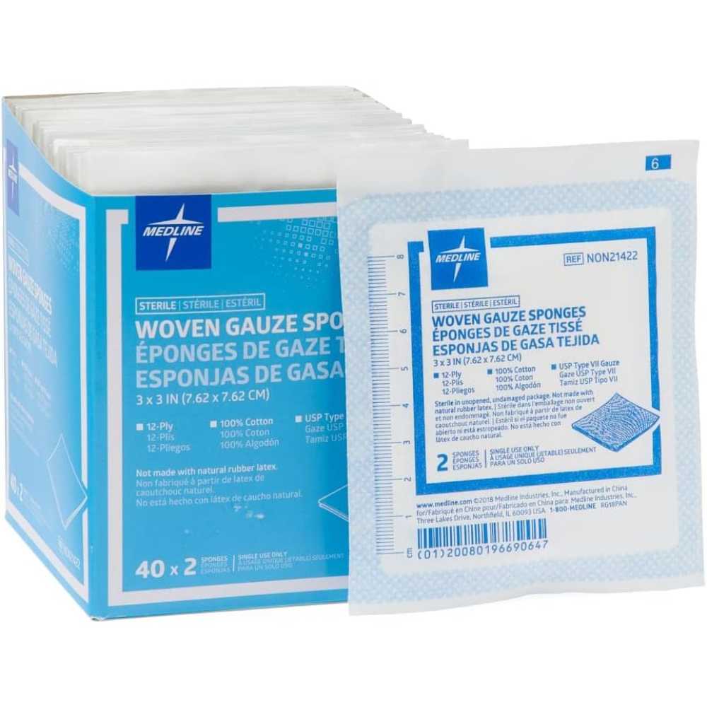80-Pack Medline Sterile 3" x 3" 12-Ply Gauze Sponges