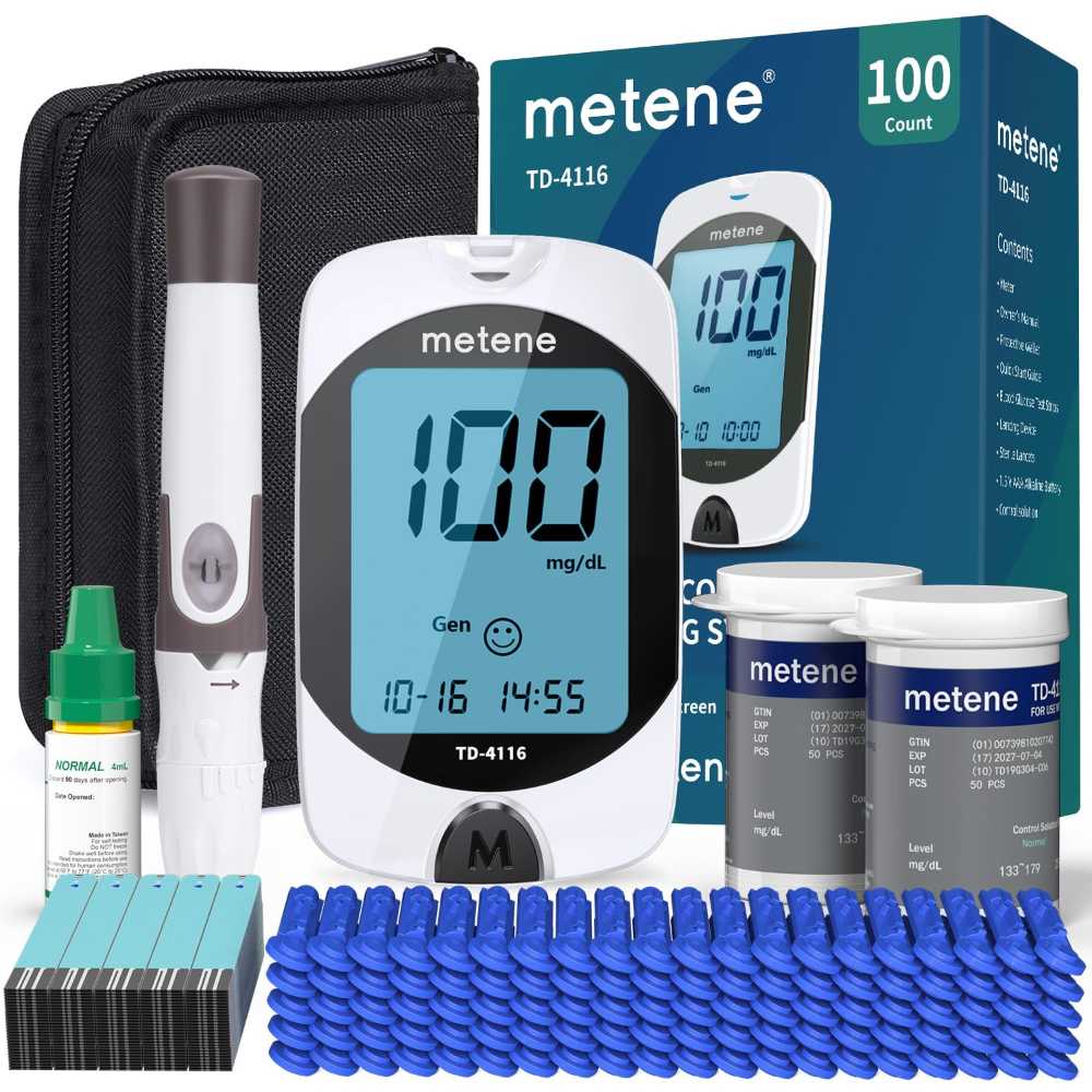 Metene Blood Glucose Monitor Kit w/ 100 Strips + 100 Lancets