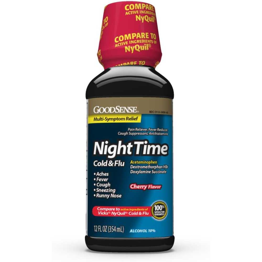 GoodSense Nighttime Cold & Flu Liquid Medicine, 12 oz.
