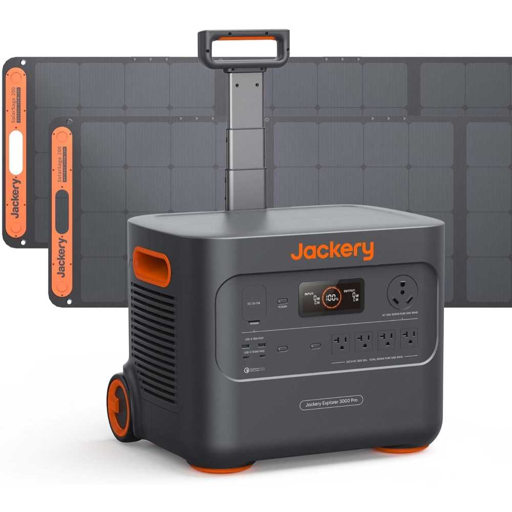 Jackery 3000W/3024Wh LiFePO4 Power Station + 2x 200W Solar Panels