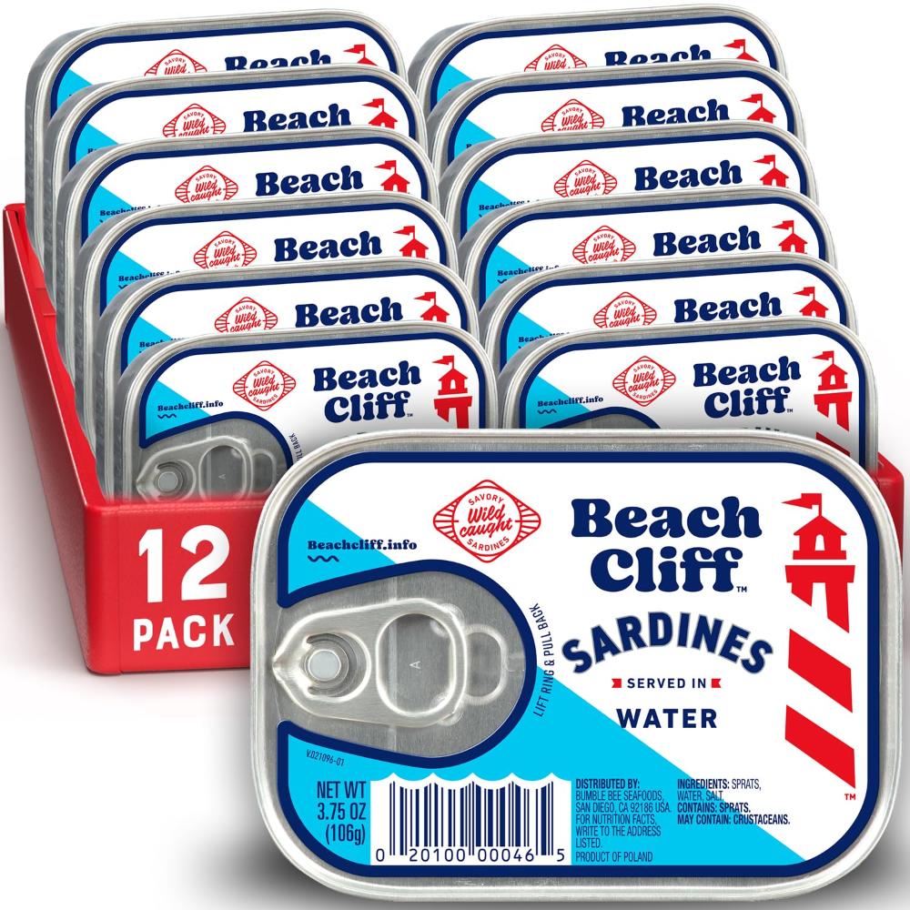 12-Pack Beach Cliff Sardines in Water, 3.75 oz.