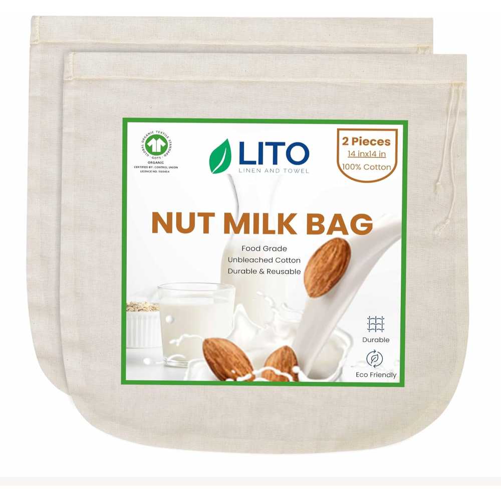 2-Pack Lito Multi-Purpose Cheesecloth Nut Milk Bag (14" x 14")