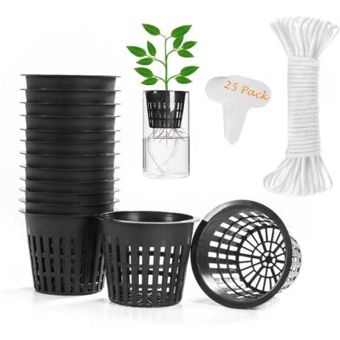 25-Pack Orimerc 3" Hydroponic Net Cup Pot + 25' Self-Watering Wick