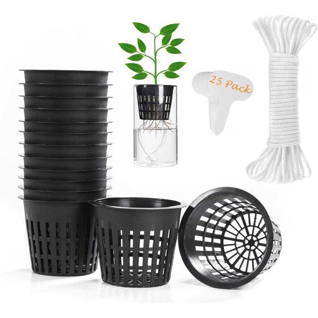 25-Pack Orimerc 3" Hydroponic Net Cup Pot + 25' Self-Watering Wick