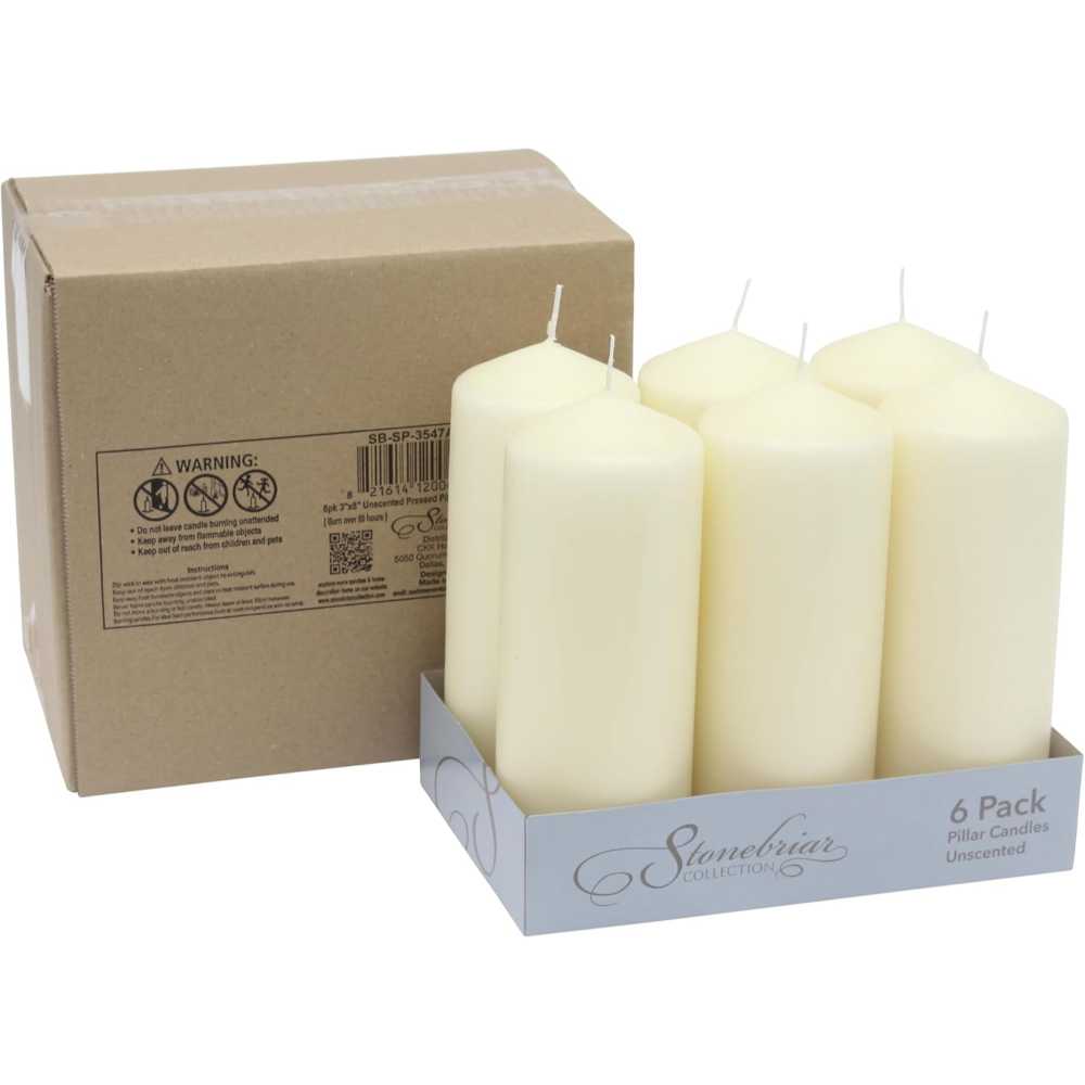 6-Pack Stonebriar 80-Hour Unscented 3" x 8" Pillar Candles