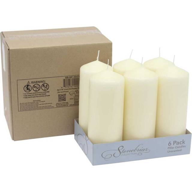 6-Pack Stonebriar 80-Hour Unscented 3" x 8" Pillar Candles