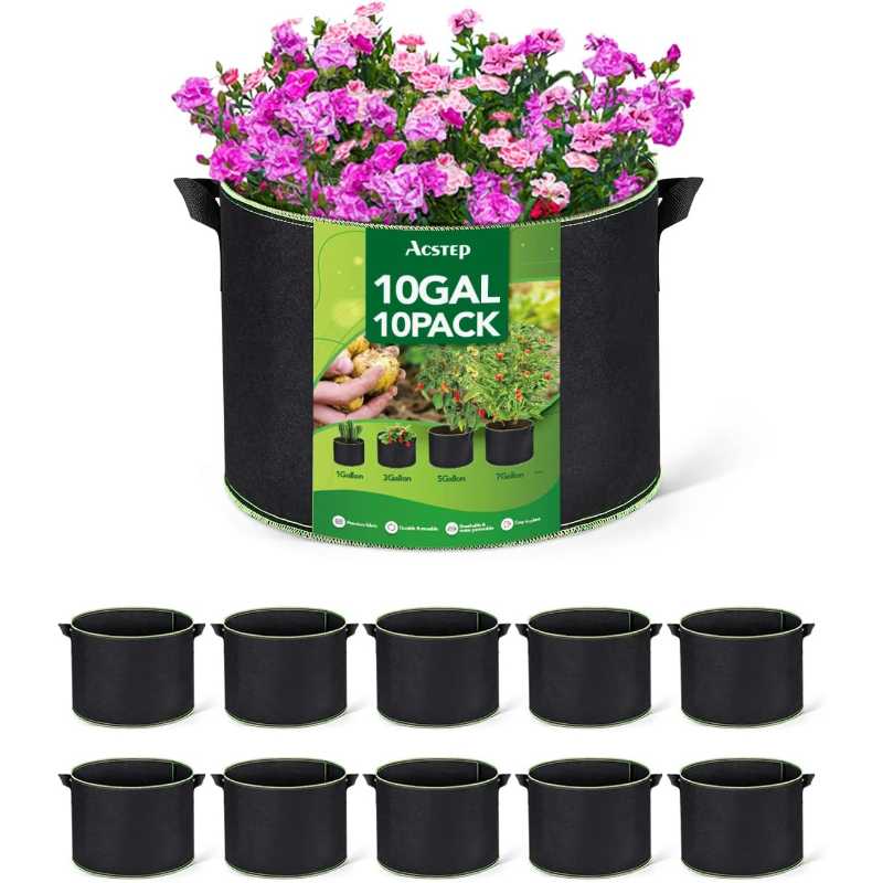 10-Pack ACSTEP 10-Gallon Fabric Grow Bags