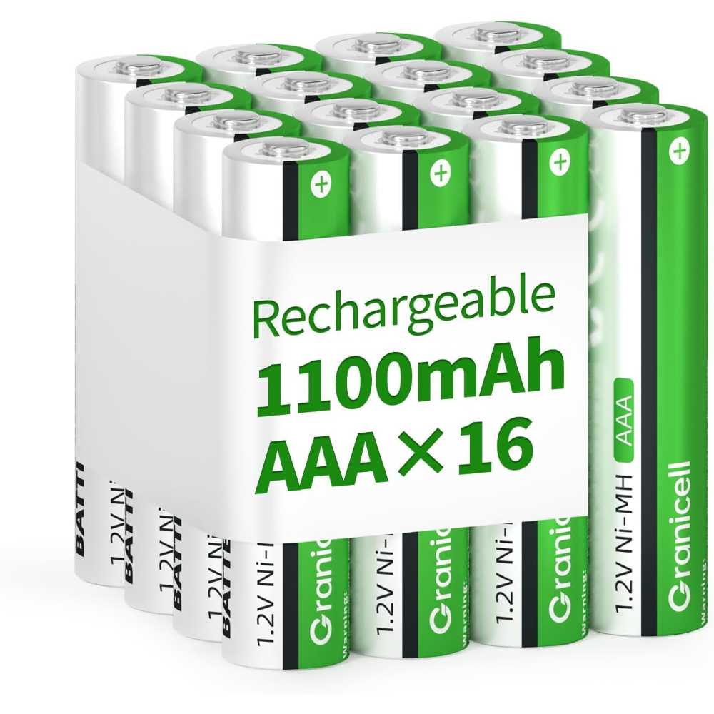 16-Pack Granicell Rechargeable AAA NiMH Batteries (1100 mAh)