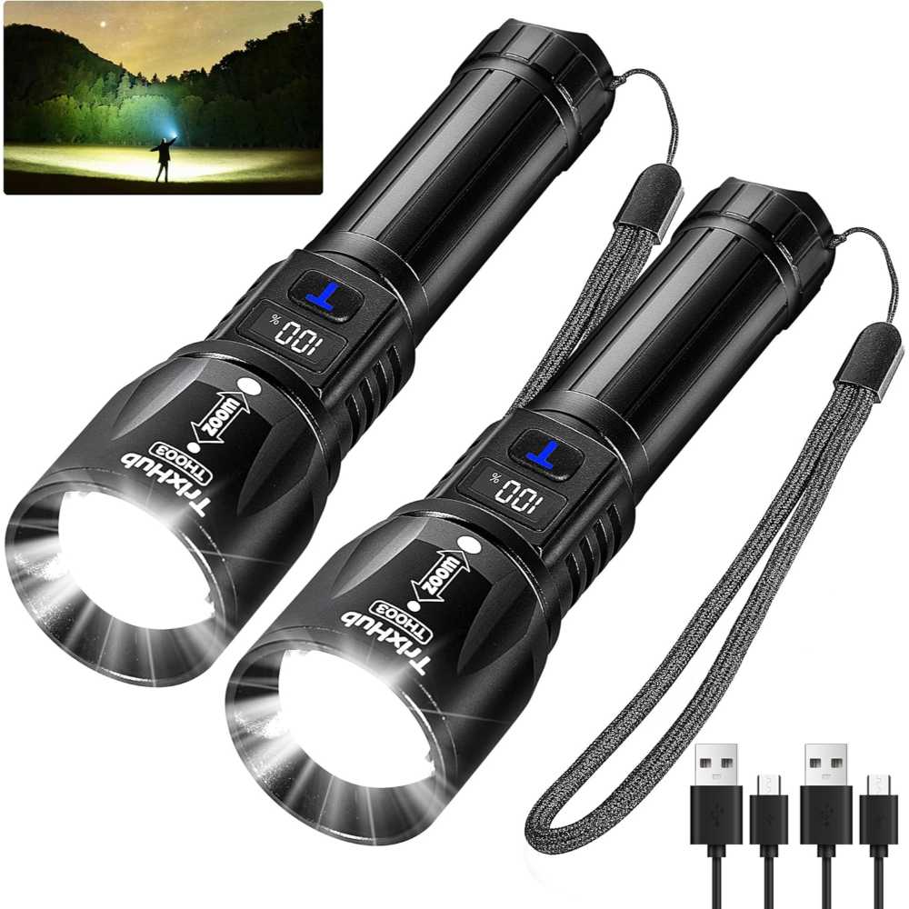2-Pack TrixHub 9000-Lumen USB-C Rechargeable Flashlight