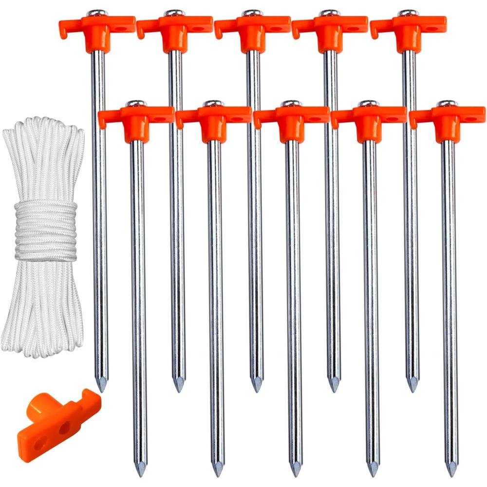 10-Pack ABCCANOPY Heavy Duty 11" Steel Tent Stakes + Tent Ropes