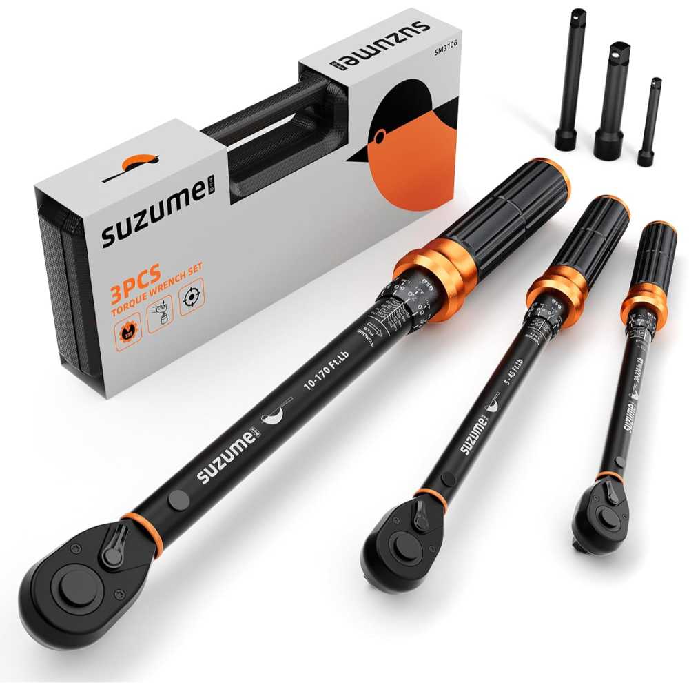 Suzume 3-Piece 72-Teeth Dual-Direction Torque Wrench Set (1/4", 3/8", 1/2")