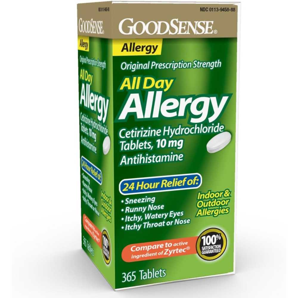 365-Pack GoodSense All Day Allergy, Cetirizine Hydrochloride 10mg Antihistamine Tablets