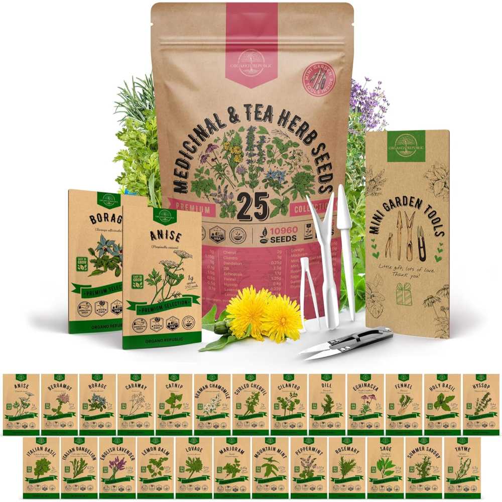 Organo Republic 25-Variety 10,900+ Medicinal & Tea Herb Seeds