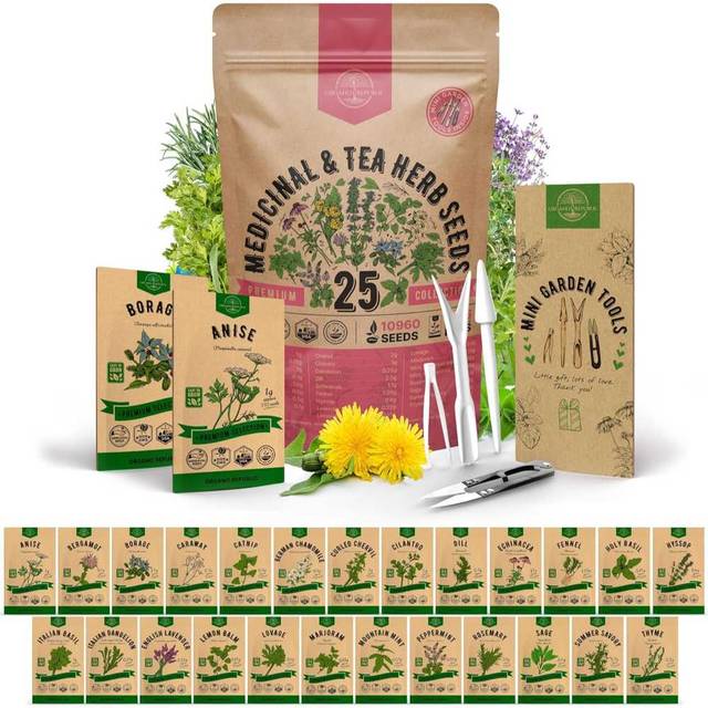 Organo Republic 25-Variety 10,900+ Medicinal & Tea Herb Seeds