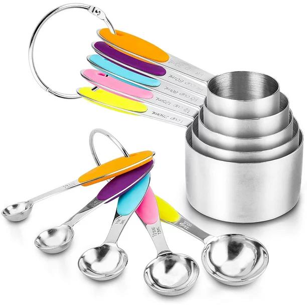 10-Piece Musment Stainless Steel Measuring Spoons and Cups w/ Silicone Handles