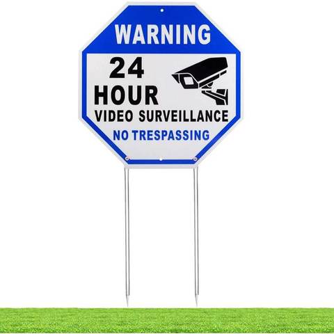 Kichwit 11.8" x 11.8" No Trespassing Video Surveillance Aluminum Sign w/ Stakes