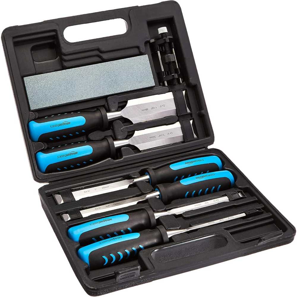 Amazon Basics 8-Piece Chisel Set w/ Honing Guide, Sharpening Stone & Storage Case