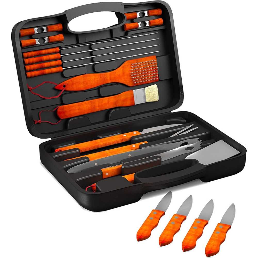 Home-Complete 22-Piece Wood & Stainless Steel Grill Tool Set