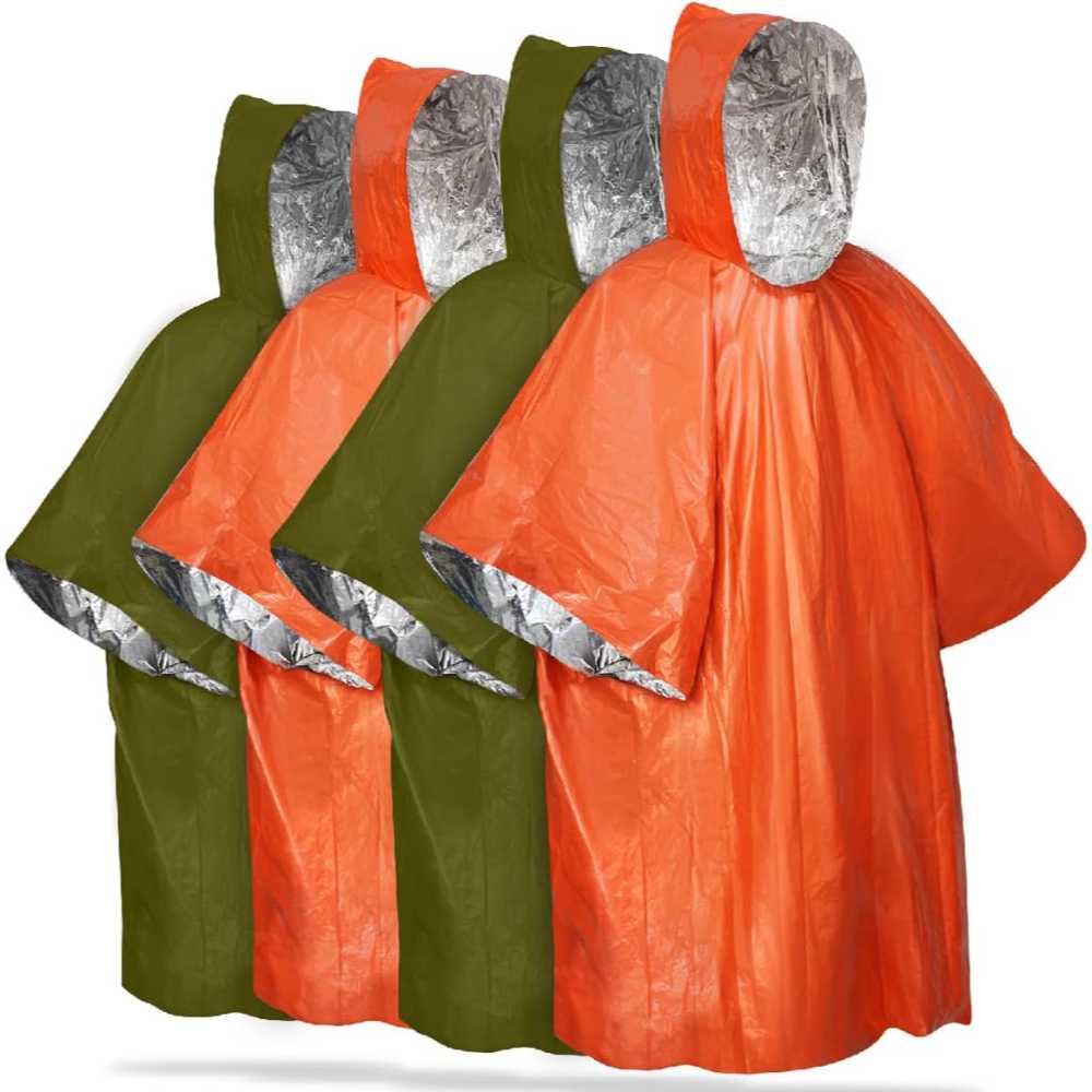 4-Pack FosPower Emergency Thermal Rain Poncho