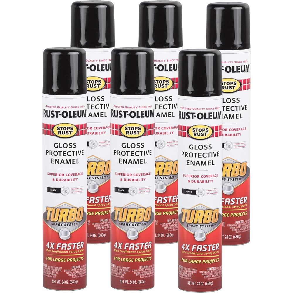 6-Pack Rust-Oleum Stops Rust Turbo Spray Paint, 24 oz. (Gloss Black)