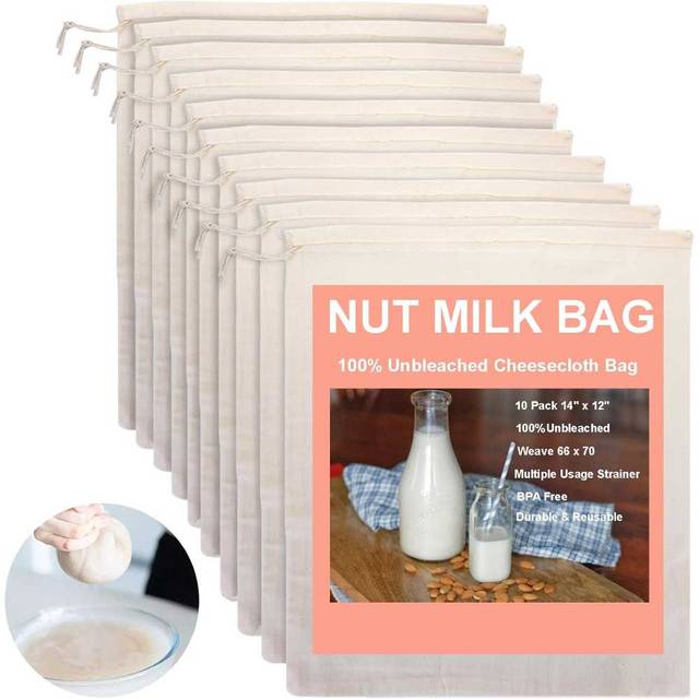 10-Pack Topzea Multi-Purpose Cheesecloth Nut Milk Bag (14" x 12")