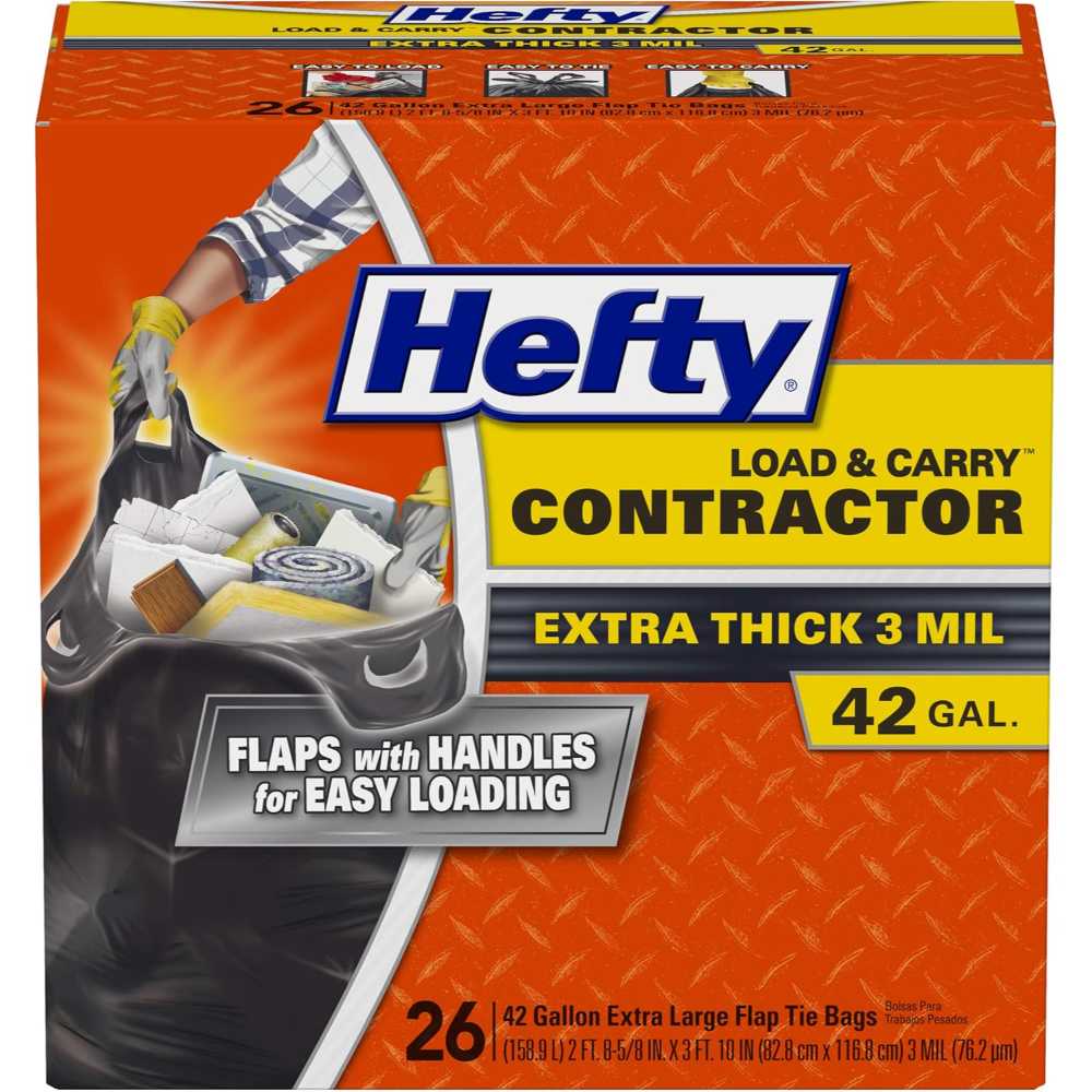 26-Pack Hefty Load & Carry Heavy Duty 3-Mil Contractor Trash Bags (42 Gallon)