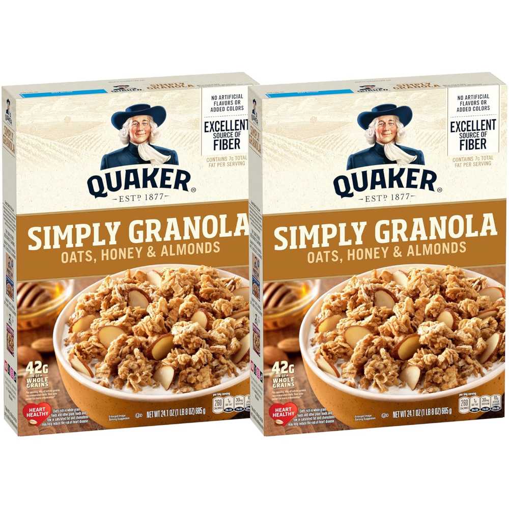 Double Coupon: 2-Pack Quaker Simply Granola, 24.1 oz (Honey & Almond)