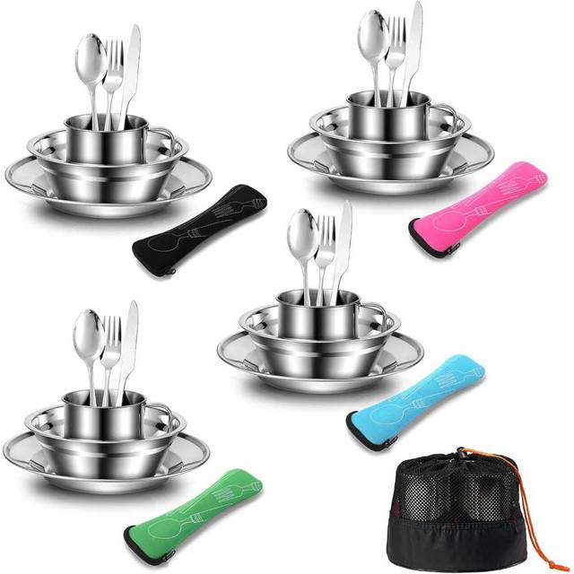Odoland 4-Person Stainless Steel Camping Mess Kit