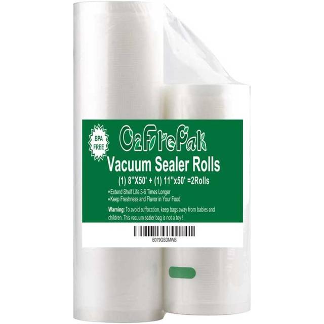 2-Pack O2frepak Vacuum Sealer Rolls (11" x 50' + 8" x 50')