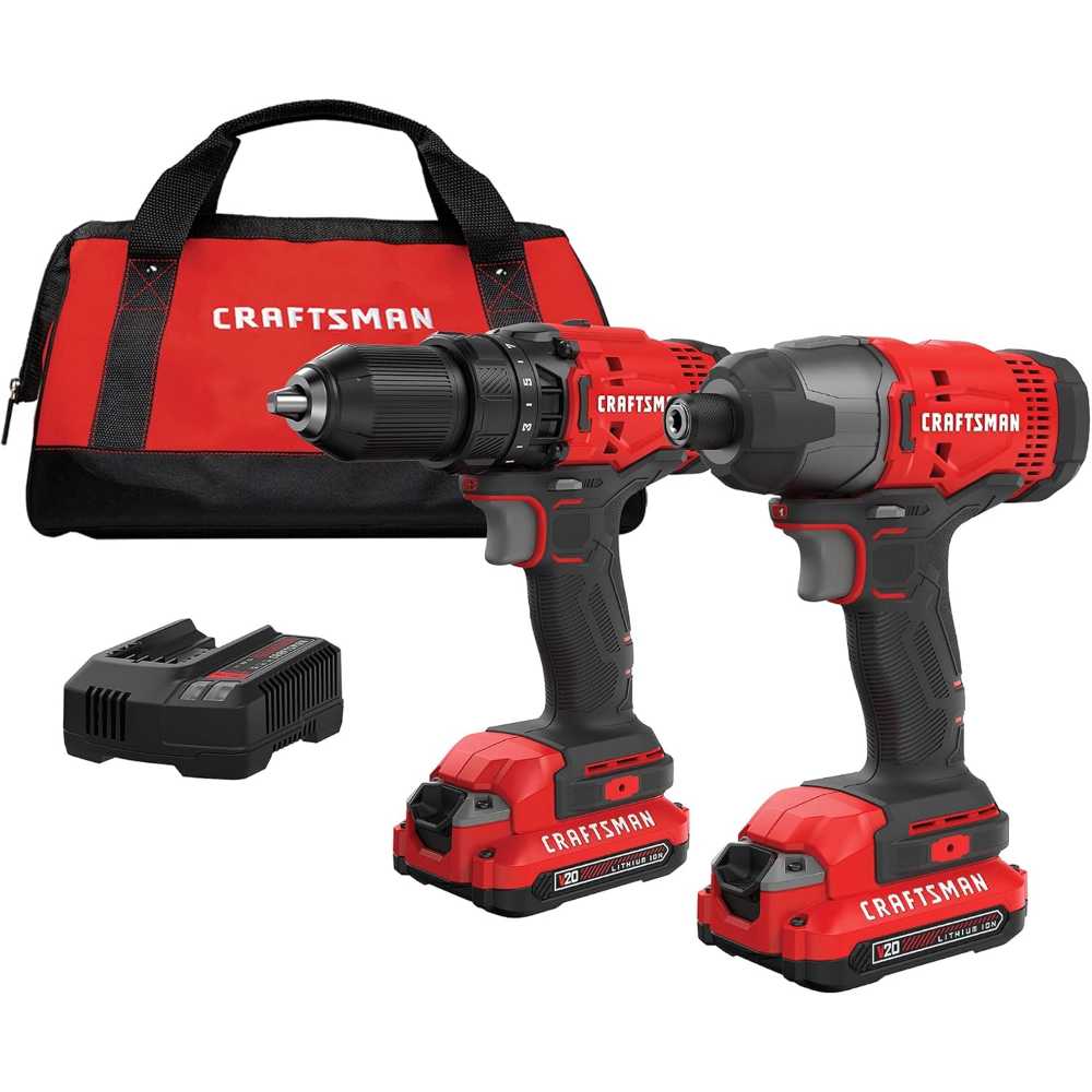 Craftsman V20 MAX Cordless Drill & Impact Driver Kit w/ 2x Batteries & Charger