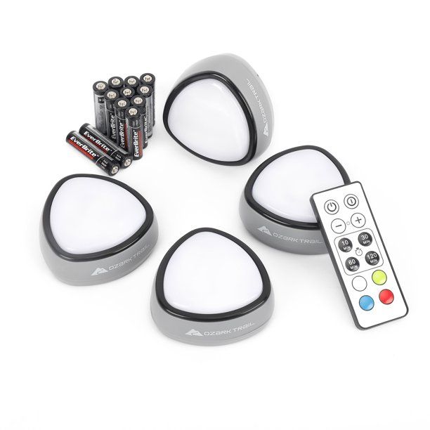 4-Pack Ozark Trail LED Puck Lights, 12x AAA Batteries Included