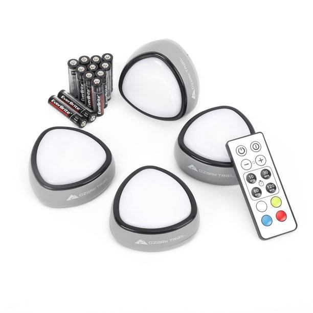 4-Pack Ozark Trail LED Puck Lights, 12x AAA Batteries Included