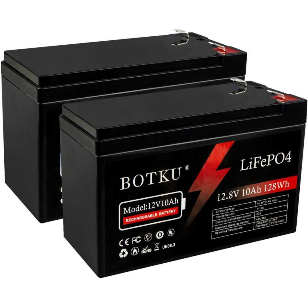 2-Pack Botku 12V 10Ah LiFePO4 Battery