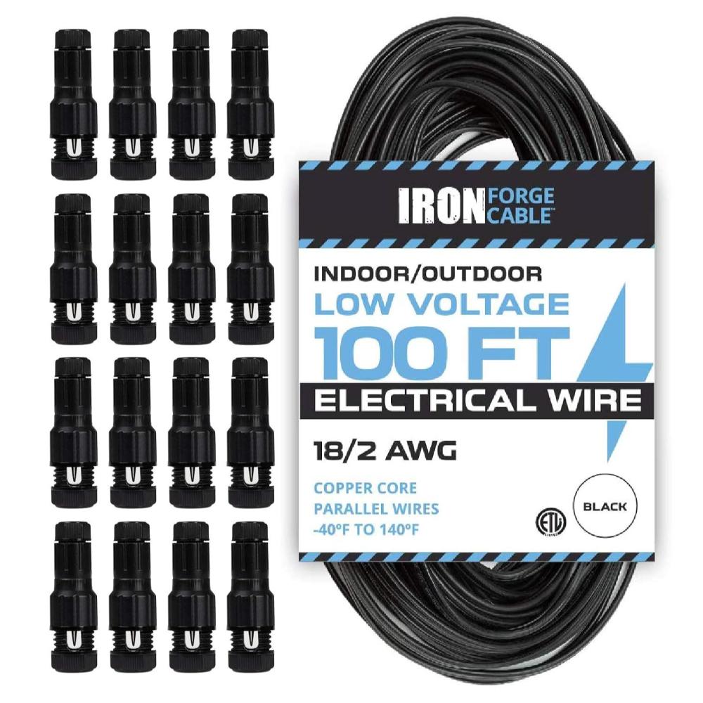 Iron Forge Cable 100' Low Voltage 18/2 Electrical Wiring + 16x Connectors