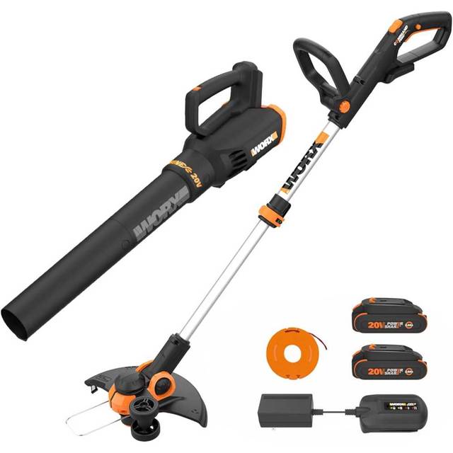 WORX 20V 12" Cordless String Trimmer & 360CFM Leaf Blower Kit w/ 2x Batteries & Charger