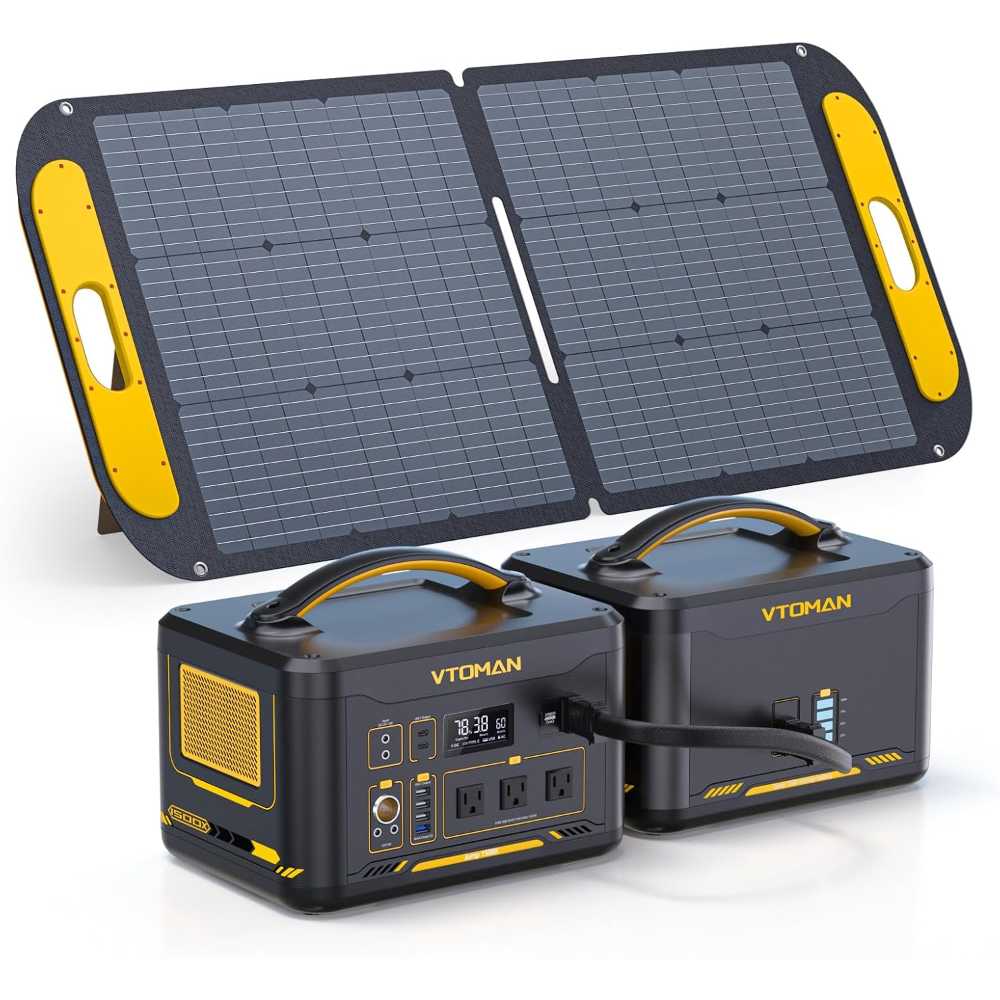 Vtoman 2376Wh/1500W LiFePO4 Power Station Bundle w/ Extra Battery + 110W Solar Panel