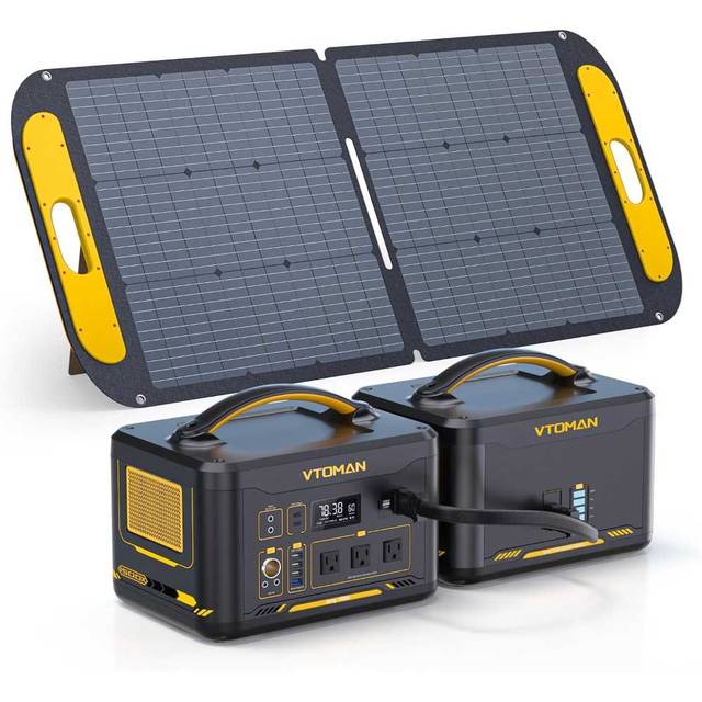 Vtoman 2376Wh/1500W LiFePO4 Power Station Bundle w/ Extra Battery + 110W Solar Panel