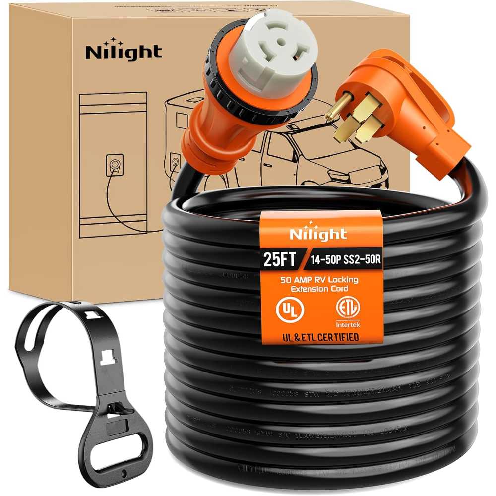 Nilight 50A 250V 6-Gauge 25' RV/Generator Locking Extension Cord