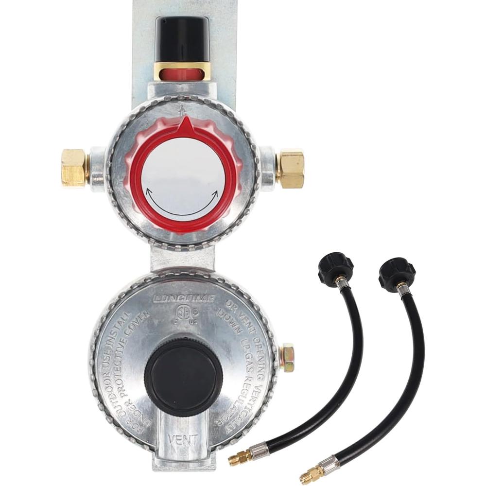 GasOne 2-Stage Auto-Switch Propane Gas Regulator w/ 2x 12" Pigtails
