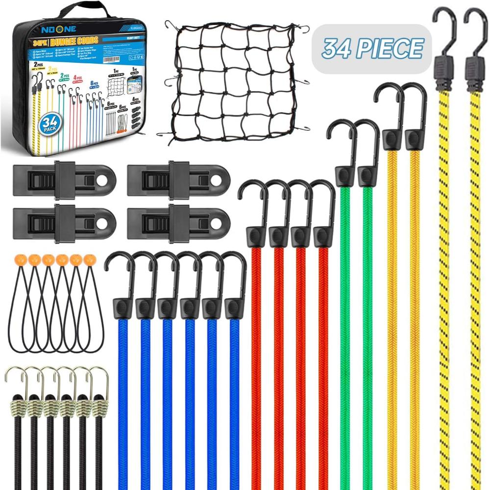 NoOne 34-Piece Heavy Duty Bungee Cord Set w/ Cargo Net