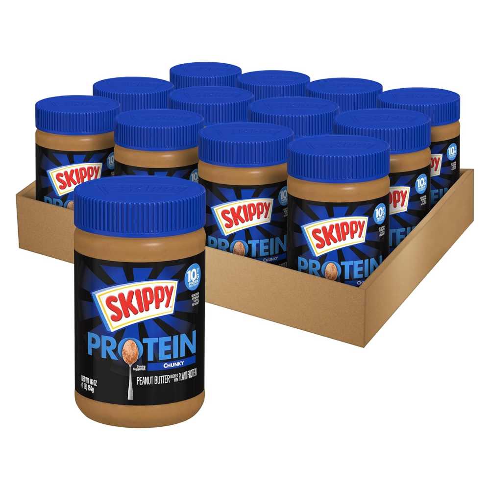 12-Pack Skippy Protein Chunky Peanut Butter, 16 oz.
