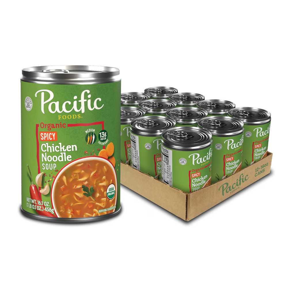 12-Pack Pacific Foods Organic Spicy Chicken Noodle Soup, 16.1 oz.