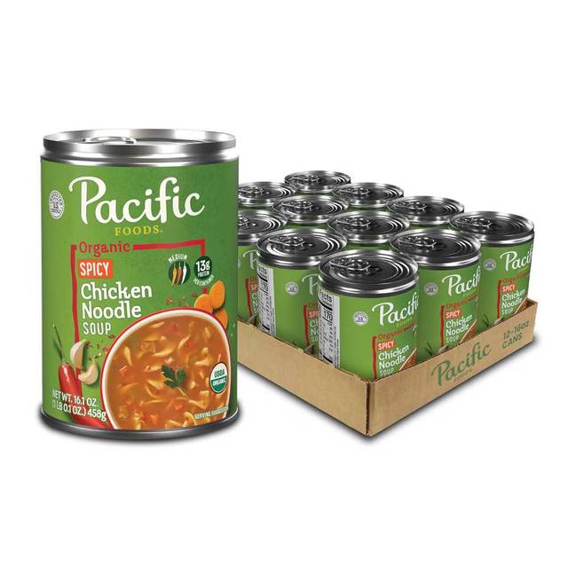 12-Pack Pacific Foods Organic Spicy Chicken Noodle Soup, 16.1 oz.
