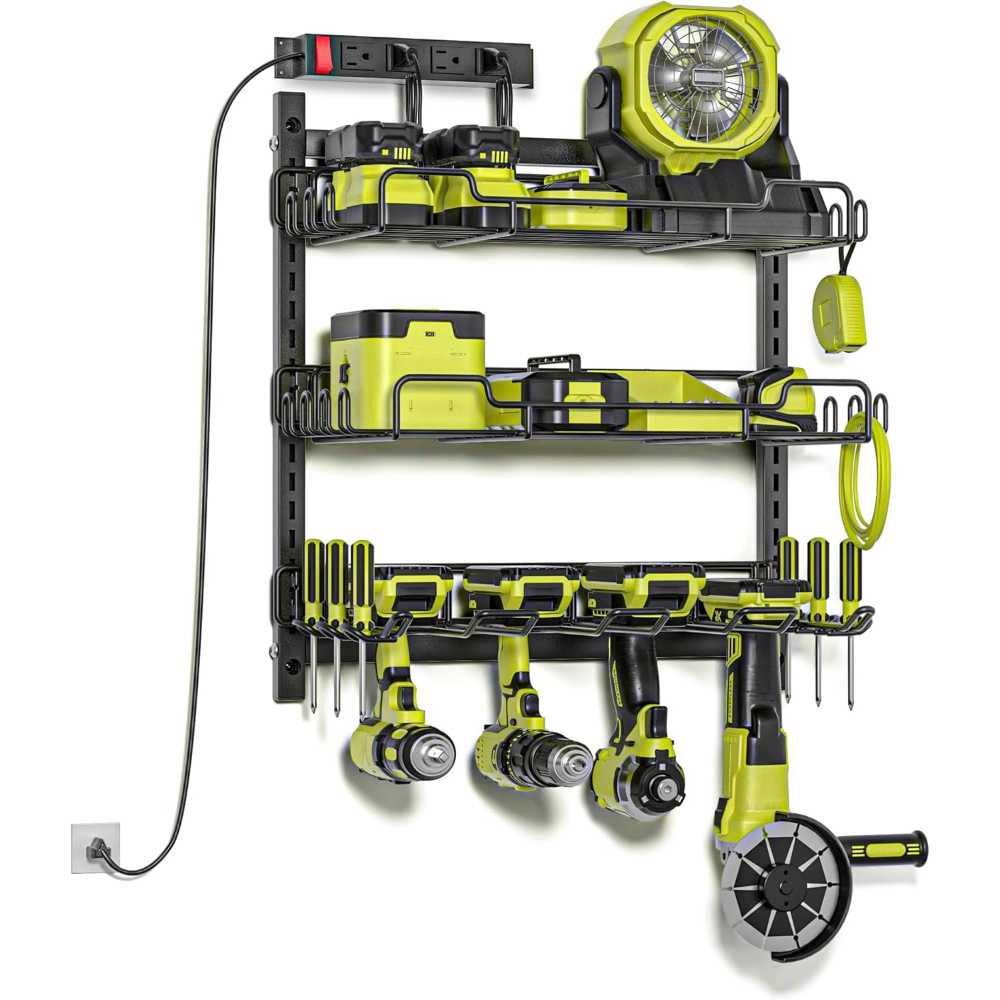 Amoowis Power Tool Organizer w/ Charging Station (3 Shelf, 4 Outlet)