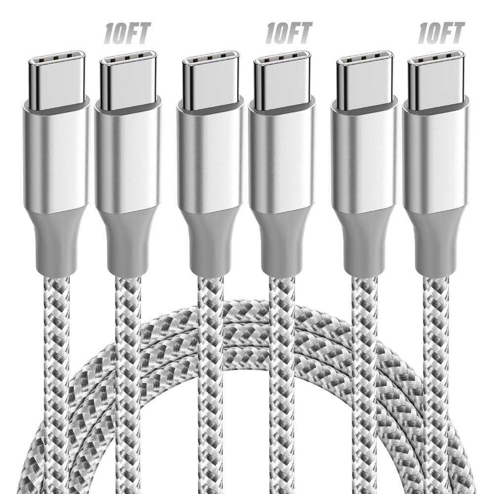 3-Pack KYEHD 10' 60W Fast Charging USB-C to USB-C Cable