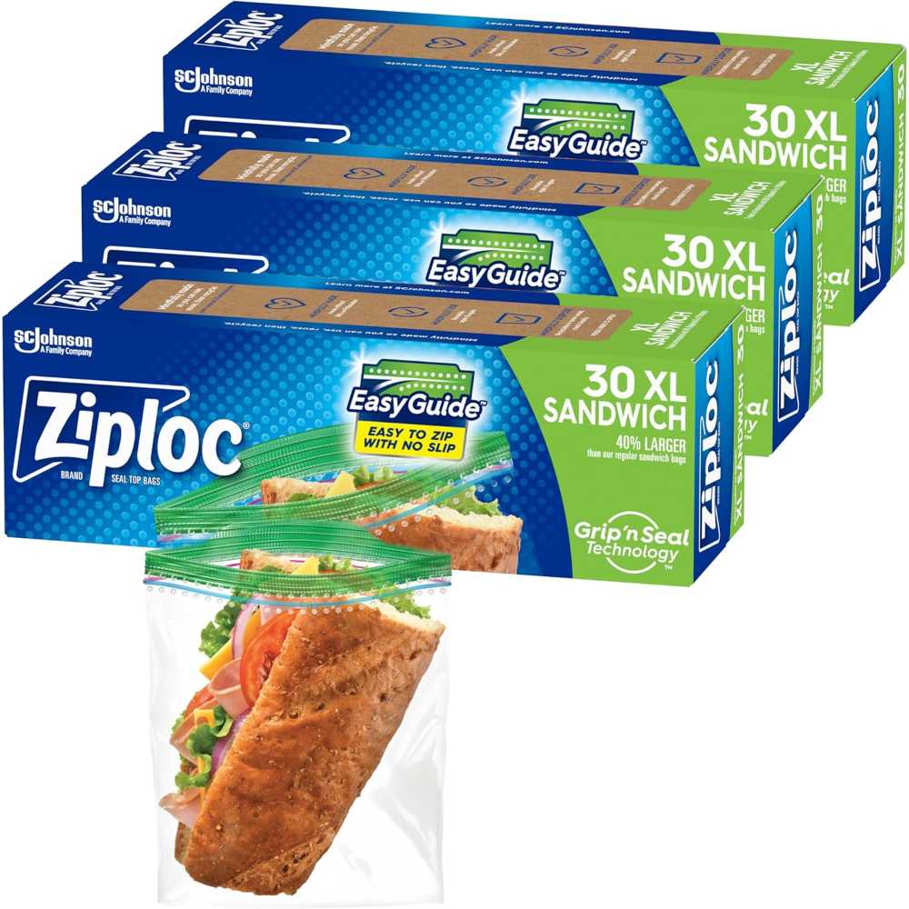 90-Pack Ziploc XL Sandwich and Snack Bags w/ EasyGuide Texture